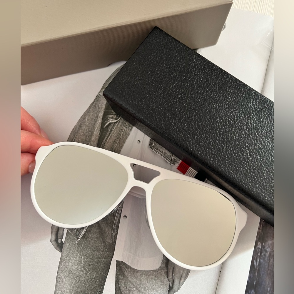 Thom Browne unisex 63mm White Aviator Sunglasses